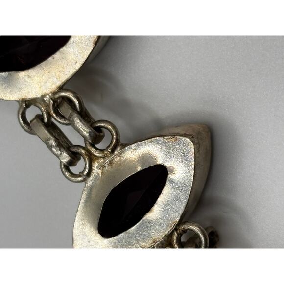 Sterling Silver Pink Red Marquis Gem Bracelet - Picture 10 of 16